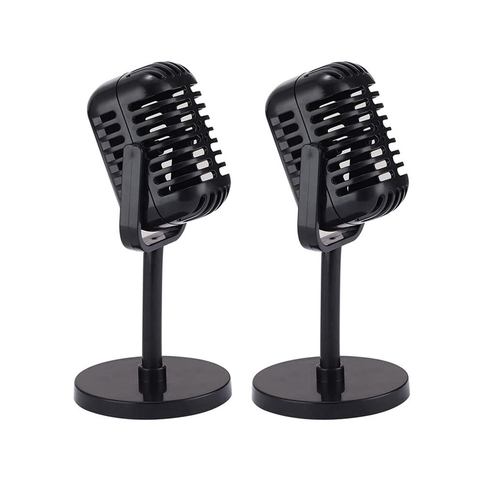 2X Vintage Microphone Prop,Plastic Fake Microphone,Retro Microphones For Costume & Role ,Antique Microphone Stage 6031394999858