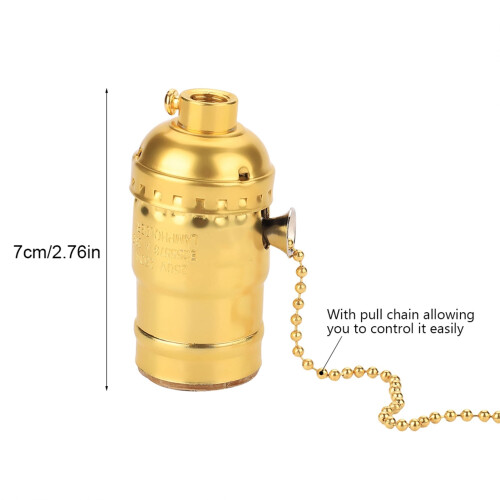 Vintage E27 aluminum lamp holder with pull chain gold 2