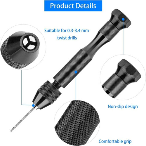 Hand Drill Set,Pin Vise Hand Drill with 10PCS PCB  Drill Bits and 25PCS Micro-TypeTwist Drill Bits,for Resin Polymer