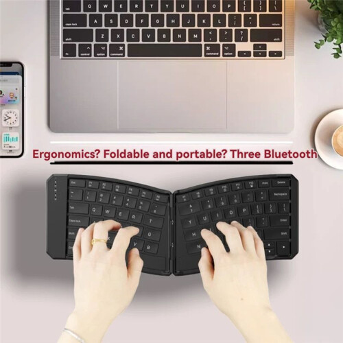 Ergonomic V-Shaped Three-Way  Folding Keyboard Mobile Phone Tablet Charging Light and  Keyboard