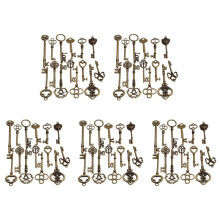 Set of 90 Antique Vintage Old Bronze Skeleton Key Heart Bow Lock Pendant