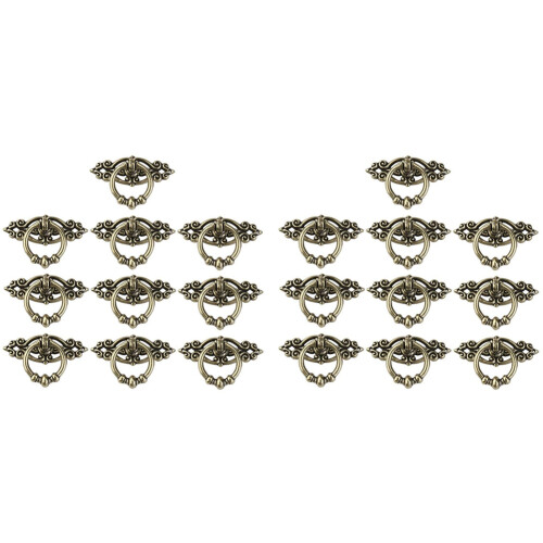 20Pcs Vintage Kitchen Cabinet Cupboard Dresser Door Drawer Ring Pull Handles Knobs (Antique Brass)