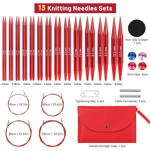 Interchangeable Circular Knitting Needles Set, Aluminum 3.0mm-10.0mm with Case for Crafting 2