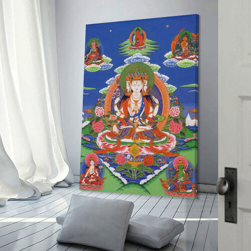Θιβετιανή τέχνη τοίχου Thangka σε καμβά 16x24 ιντσών χωρίς κορνίζα 2