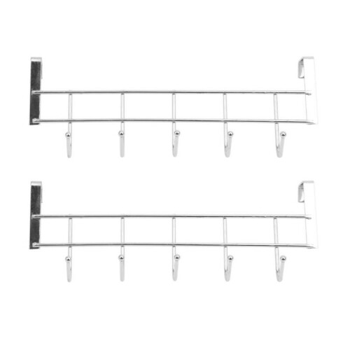 2X 5 Hooks Over Door Home Bathroom Kitchen Coat Towel Loop Hanger Rack Holder Shelf,Silver