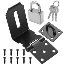 4 Inch 90 Degree Padlock Hasps, Stainless Steel Lock Padlock Hasp with Padlock and Keys Set, Door Latches