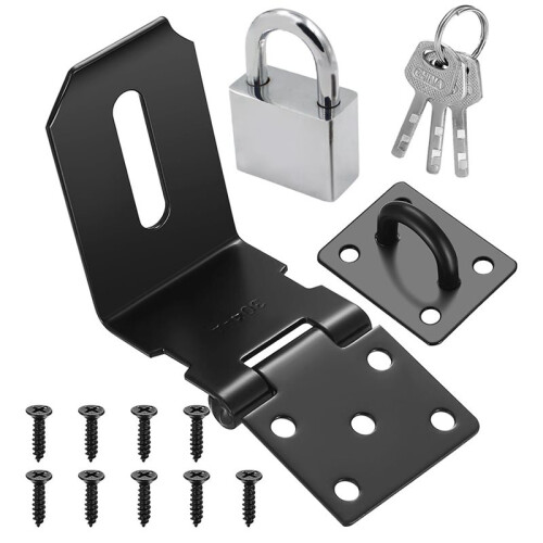 Fechos para Cadeado de 4 Polegadas e 90 Graus, Fecho para Cadeado de Aço Inoxidável com Conjunto de Cadeado e Chaves, Travas para Porta