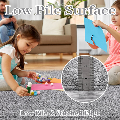 Textured washable hallway runner rug, neutral grey, 2 ft x 2