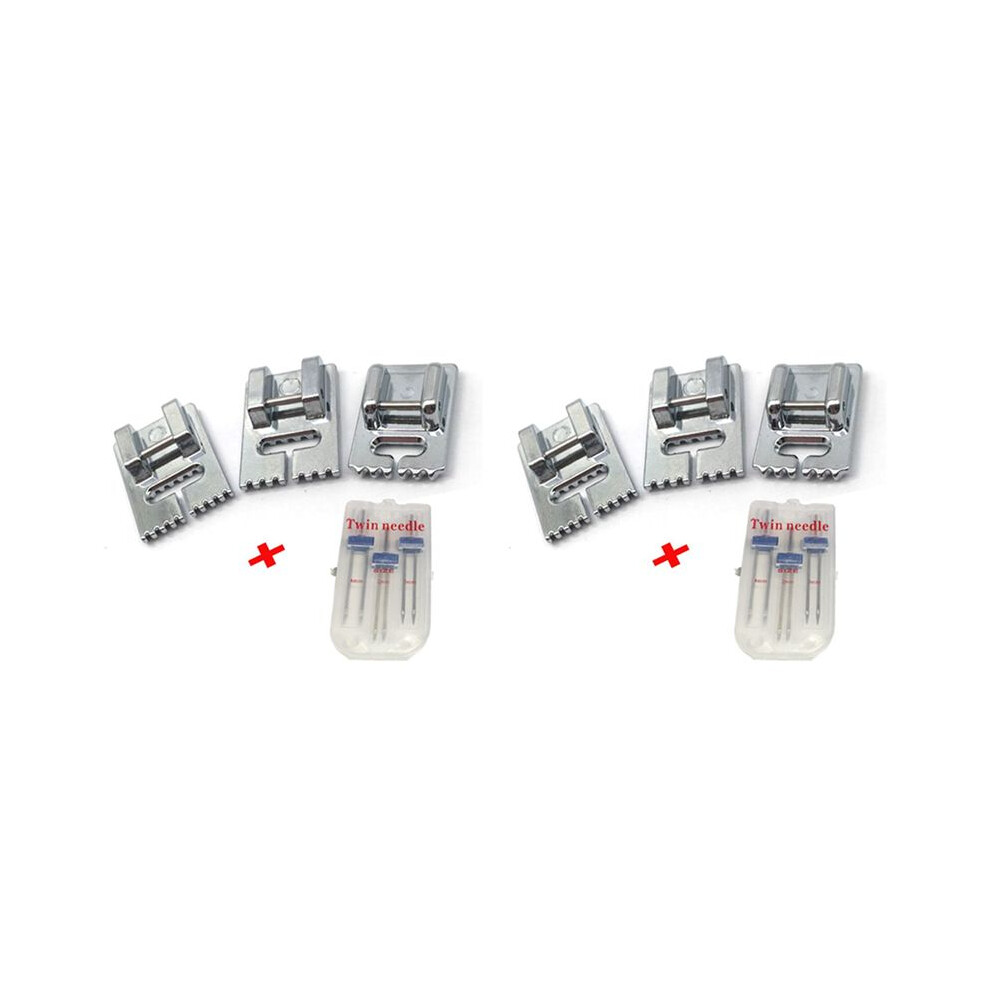 6 Pcs Double Twin Needles Pins (3 Size Mixed 2.0/90 3.0/90 4.0/90) With 6Pcs Pintuck Presser Foot Sewing Machine 4713774034800