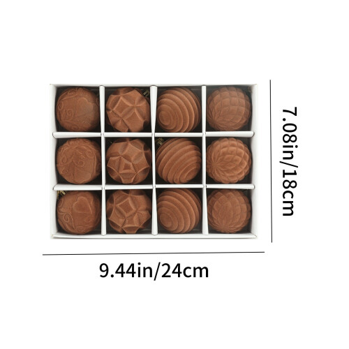 Flocking Christmas Balls 6cm Brown 12-Pack 2