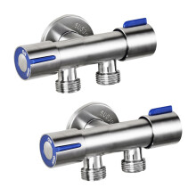2X G1/2 x 1/2 304 Stainless Steel One Into Two Three-Way Angle Valve, Double Handle Double Control Single Cold Faucet