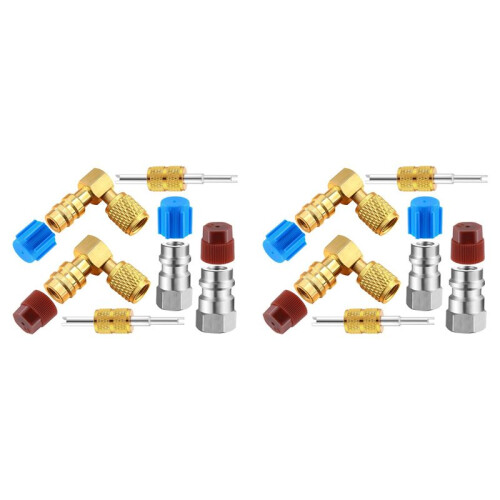2X R12 to R134A AC Fitting Conversion Adapter Kit, Quick Coupler Valve A/C 90 Port Retrofit Adapter High/Low Pressure