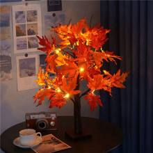 2X DecoracióN de OtoñO Luces de ÁRbol de Hoja de Arce con 24 LED, ÁRbol de Luz de 60 cm con DecoracióN de Hojas de OtoñO para Mesa de OtoñO