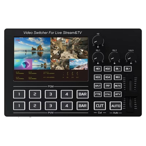 Para Switcher de Vídeo Ao Vivo 1080P de 4 Canais Compatível com  com Tela de 5 Polegadas, Entrada de Microfone e Linha, Mixagem de Áudio (UE)