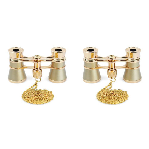 2pcs 3X25 Opera Viewing Binoculars All Metal with Handle/Chain Ladies Retro Small Binoculars  Binocular