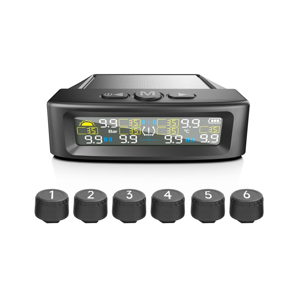 Rv Tire Pressure Monitoring System Tpms With 6 Sensors, Solar & Usb Lcd Display, 0-144 Psi Range, 6 Modes 6033286421096