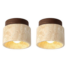 2X Moderne Gelbe Travertin-Holz-Deckenlampe E27 Weißes Licht für Küche Flur Wohnzimmer Arbeitszimmer Teestube