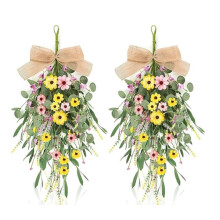 22" Künstliche Frühlings- und Sommerkränze, 2 Stück, Frühlings- und Sommerblumen-Tropfenform für Küchenschränke