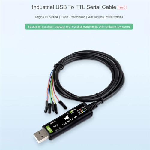 Waveshare Industrial USB to TTL (C) 6pin Serial Module Cable FT232RNL for Raspberry Pi 5 Serial Port Debugging Module 1