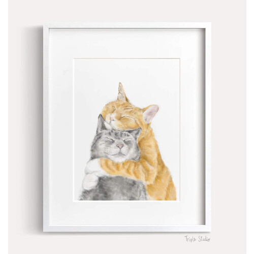 Kunsttryk "Forelsket kat" af Crystal Ho, akvarel, 250 g/m² 1