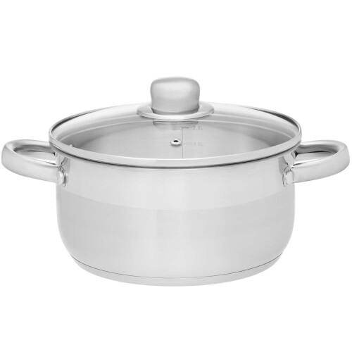 Panela de aço com tampa de vidro, capacidade 3L