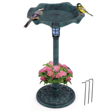 Bain d'oiseaux solaire avec lumière LED et jardinière
