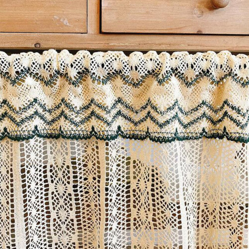 Lace Net Short Curtains Beige-White Cotton Blend 2
