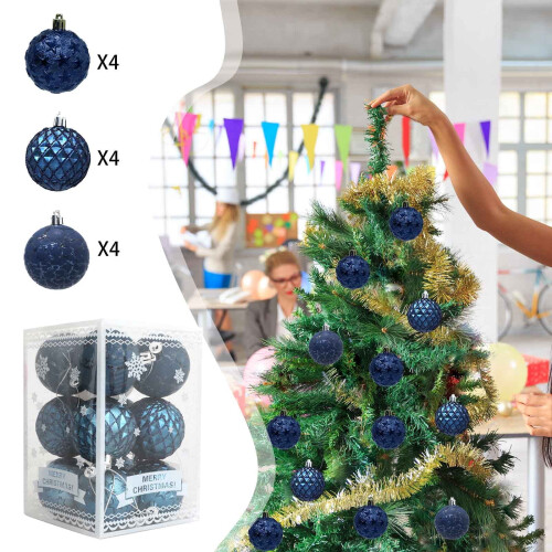 Blue Christmas Ball Ornaments Plastic 12 pcs 1