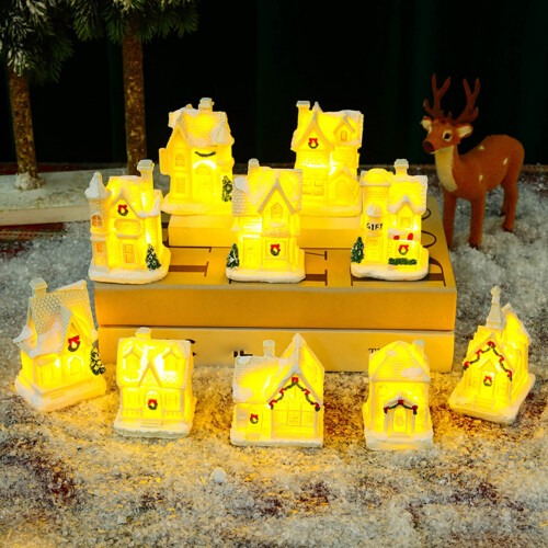 Kerstdorpje van hars met warm LED-licht 1