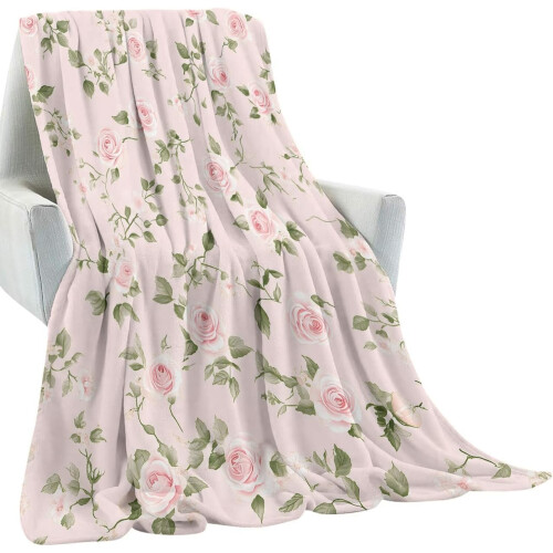 Manta de flanela com rosas cor-de-rosa, 127 x 102 cm (50 x 40 polegadas) 1