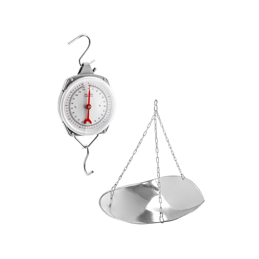 110 Lbs Large Display Hanging Scale With Scale Scoop Kitchen Dial Weight Scale Silver Industrial Spring Scales 4711724328115