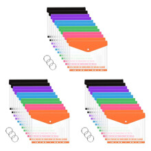 36 Pcs A4 Binder Pocket Expandable Envelopes Clear Plastic Envelopes for Binder Folder, Snap Button