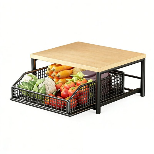 Kitchen Countertop Organizer - Multi-Functional Rack for Microwave, Spices, Coffee Maker and Printer Black