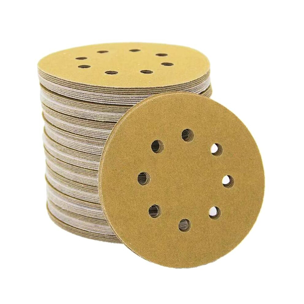 100Pcs 5Inch Yellow Sanding Discs 8Hole P120 Hook And Loop Aluminum Oxide Sandpapers For Polishing Random Orbital Sander 6032483751616