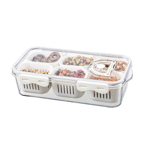 Divided Food Serving Tray with Lids Stackable Snackle Box with 6 Dividers Fruit&Veggie Storage Container for Fridge