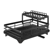 Cutlery Storage Rack, Stainless Steel Cutlery Drying Rack, Adjustable Kitchen Plate Storage Rack with Drainboard C