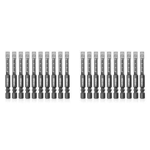 20Pcs Diamond Drill Bits,6mm Dry Diamond Core Drill Bit Set for Ceramic,Granite,Tile,Glass,Marble,Brick,Stone