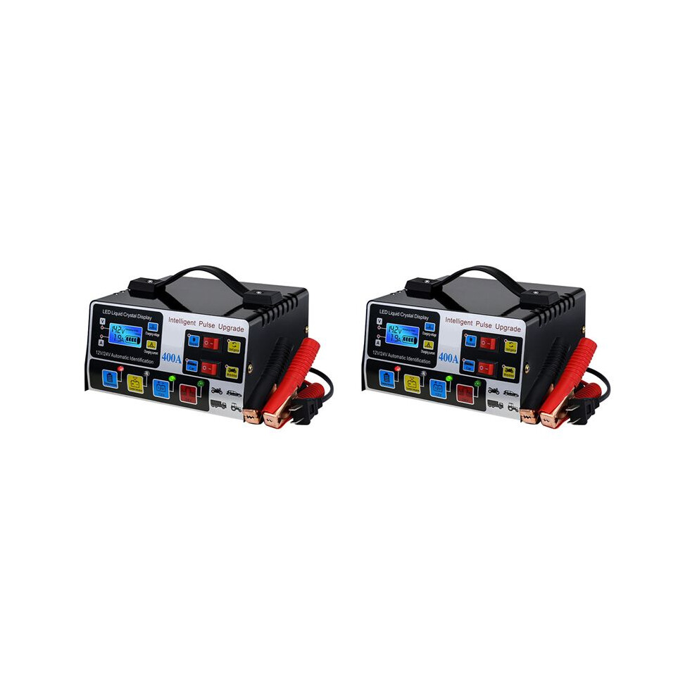 2X Car Battery Charger Fully Automatic High Frequency Intelligent Pulse Repair Charger Lcd Display 12V24v 220W Us Plug 6031396532671