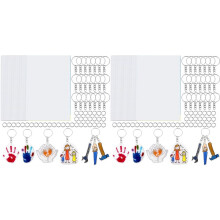 60 Stuks Krimpfolie voor Kinderen met 60 Sleutelhangers en 200 Springringen, Krimpfolie en Papier, voor Doe-Het-Zelf Handafdruksleutelhangers