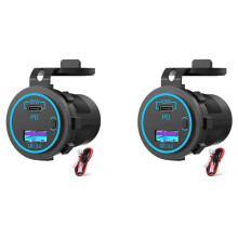 2X 65W PD 12V Salida USB para Computadora Portátil USB C Cargador de Automóvil Toma de Puerto Múltiple Adaptador Una Prueba de Agua para Automóvil