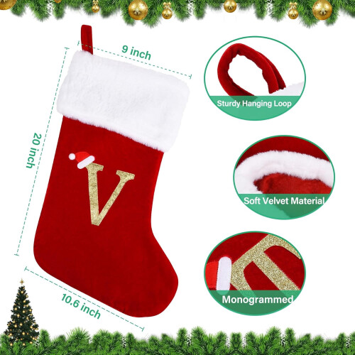Meia de Natal de veludo vermelho com monograma de 20 polegadas 1