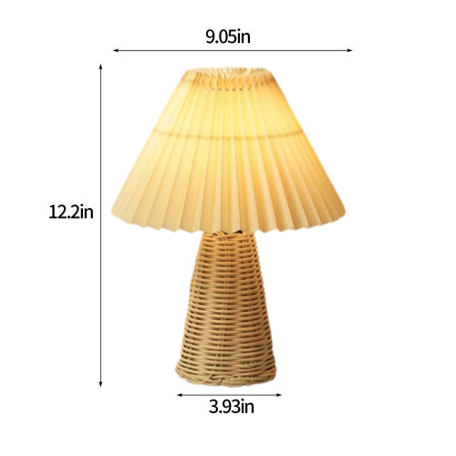 Pleated Table Lamp with Rattan Base Vintage Style 1 Pack 2