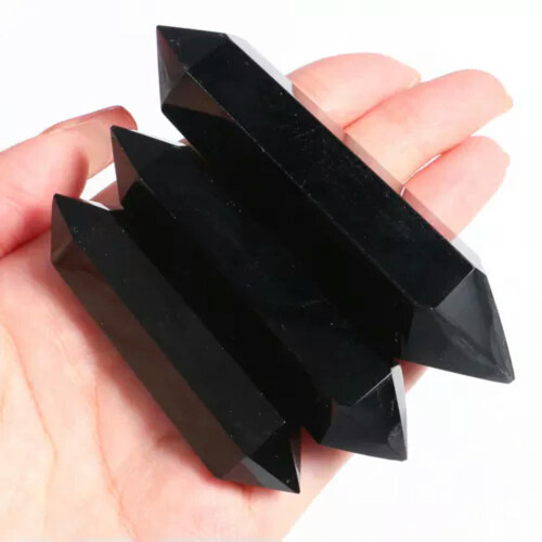 Baguette en obsidienne naturelle à double pointe de quartz 50-70 mm 1