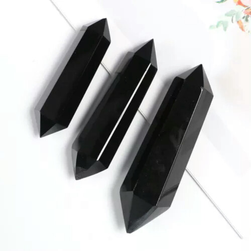 Baguette en obsidienne naturelle à double pointe de quartz 50-70 mm 2