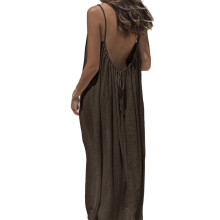 Summer Maxi Dress Backless Spaghetti Straps Loose-brown L