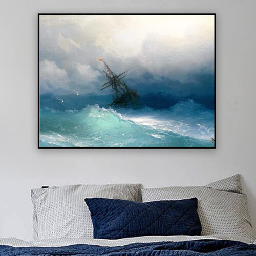 Ivan Aivazovsky Canvas Kunstprint – Stormachtig Zeeschip, 2