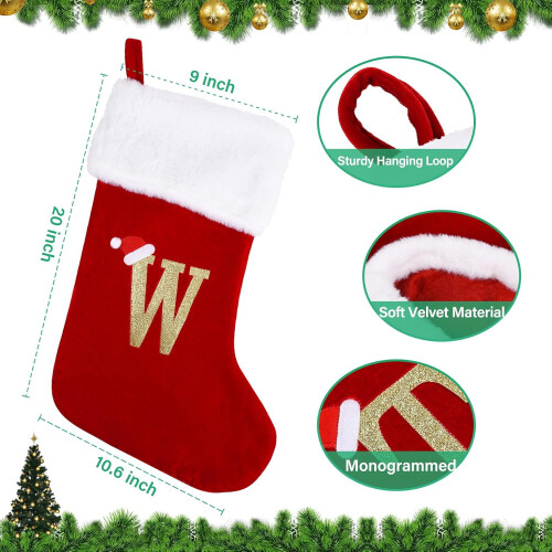 Weihnachtsstrumpf mit Monogramm, roter Samt mit Plüschbündchen 1
