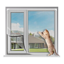 Magnetic Window Screen Adjustable DIY Window Net Screens Mesh Max 39 X 59Inch Fiberglass Grey Mesh for House Windows