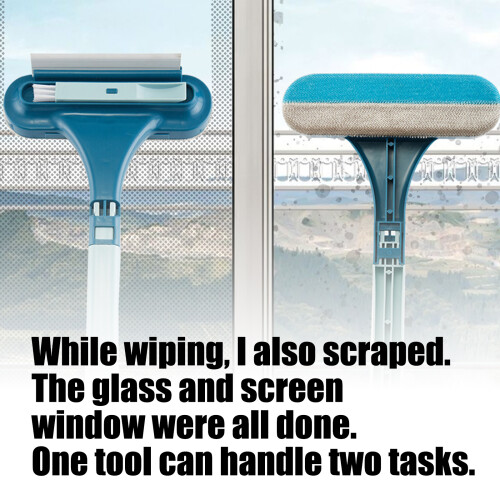 Window Screen Cleaner With BuiltIn Squeegee Grooves Brush-Blue 1
