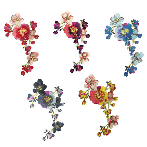 Flower Embroidered Applique Water Soluble Sewing on-Black 1